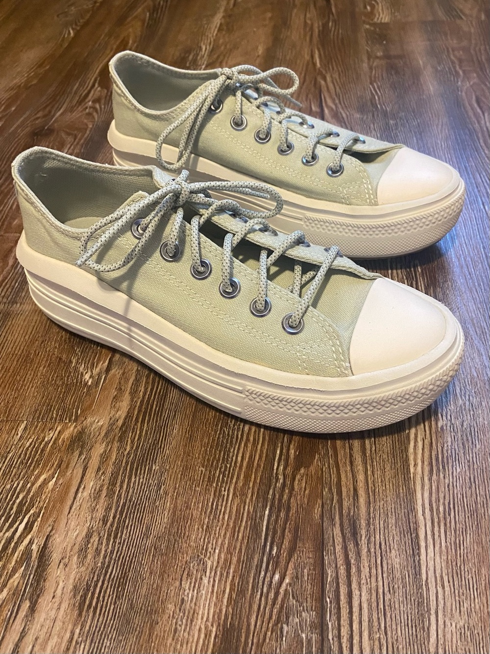 Converse Low-Top Platform Sneakers in Sage Green and White